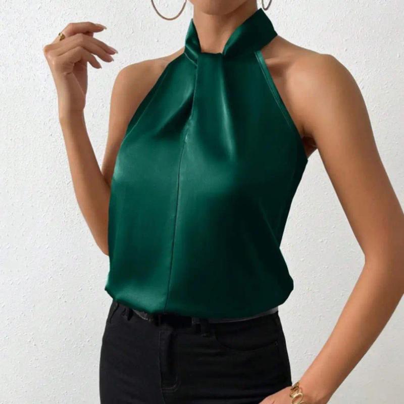 Women's Satin Tank Tops: Elegant Halter Neck Blouse For Office, Party, Summer