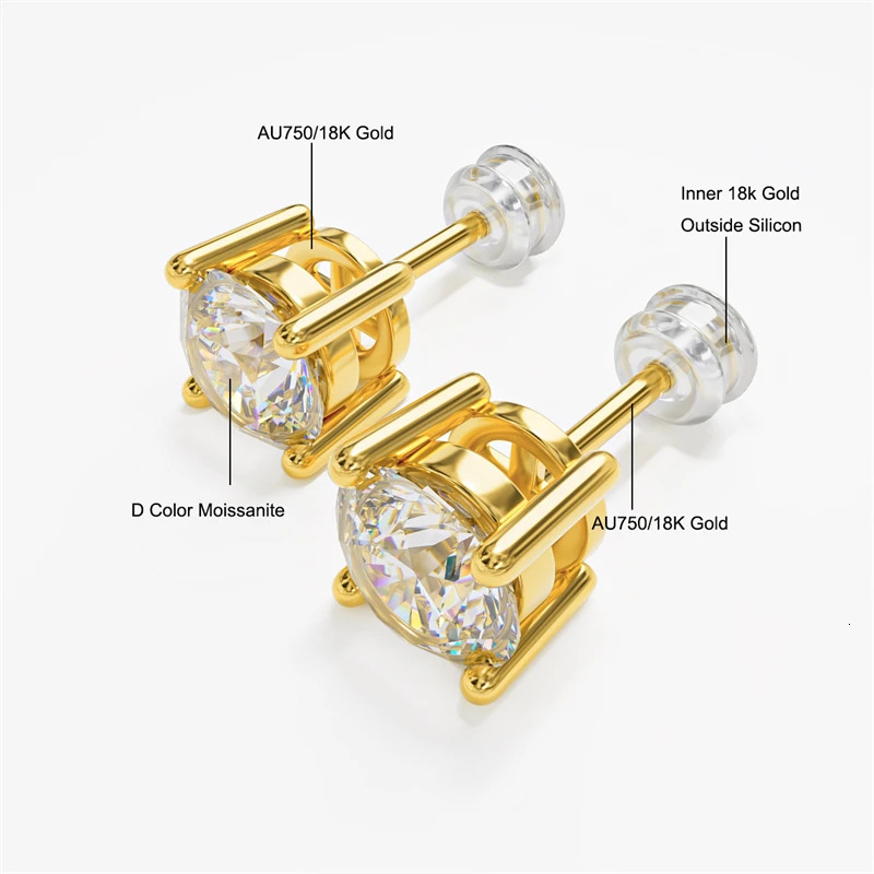Original genuine 18K gold Mo silica diamond earrings AU750 exquisite womens gift gold earrings exquisite jewelry 241122