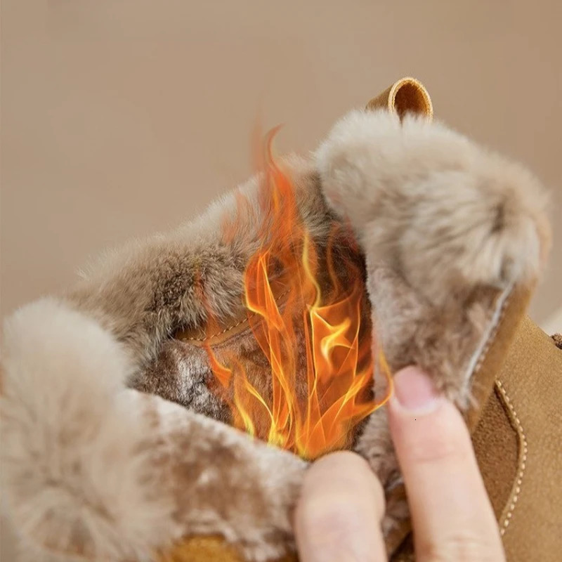 high-quality suede cow leather platform wedge winter plush womens boots hidden boots warm ankle boots brown boots 241122