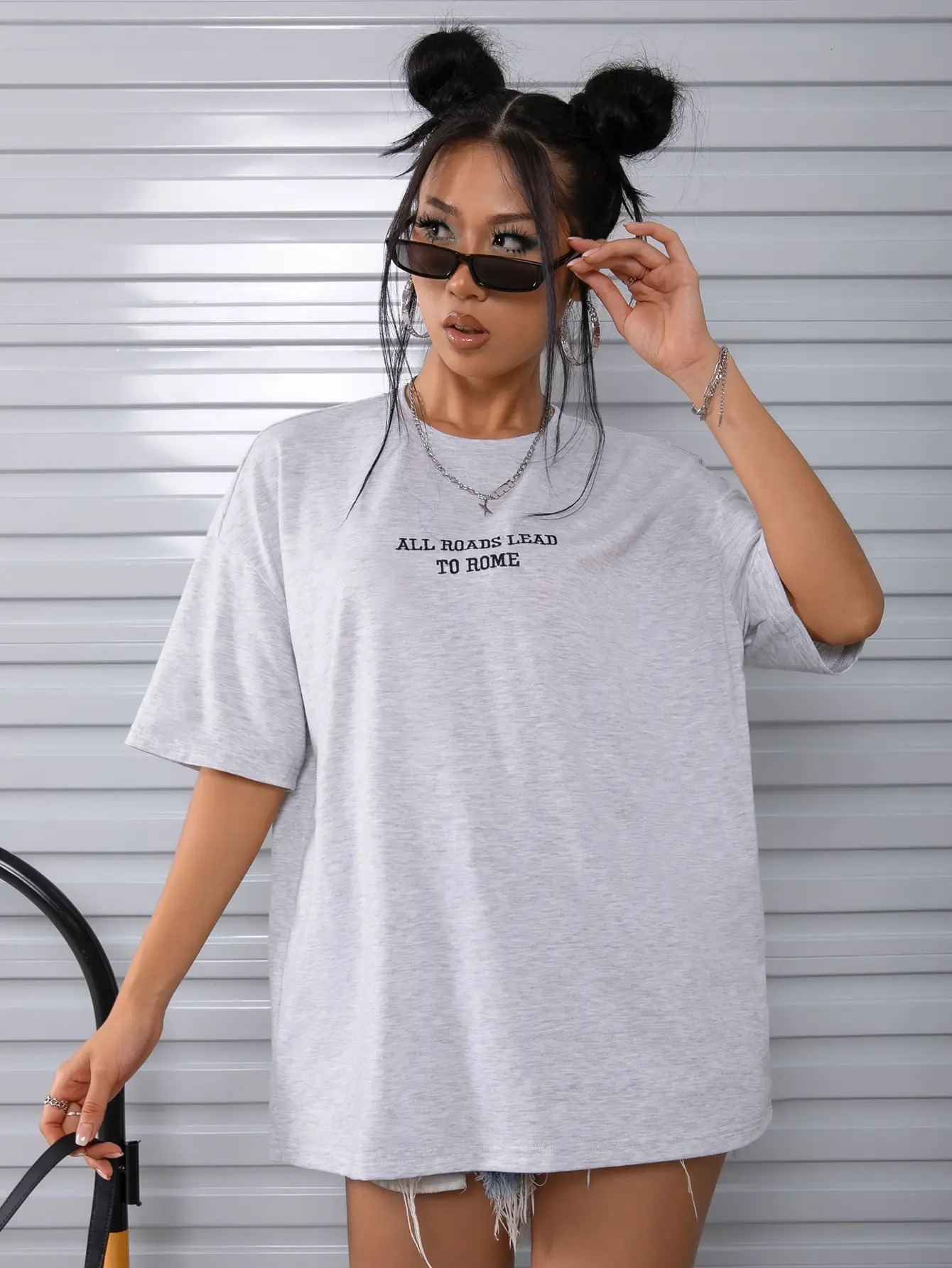 All Roads Lead To Rome Letter Printed T Shirt Women Loose Oversize Short Sleeve Summer 100% Cotton Breathable Tshirt ONeck Tops 240409
