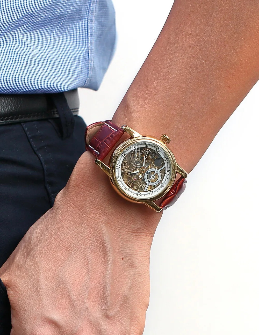 Men Wrist Watches Golden Skeleton Mechanical Steampunk Male Clock Automatic Wristwatch Leather Strap Herren Horloges 241122