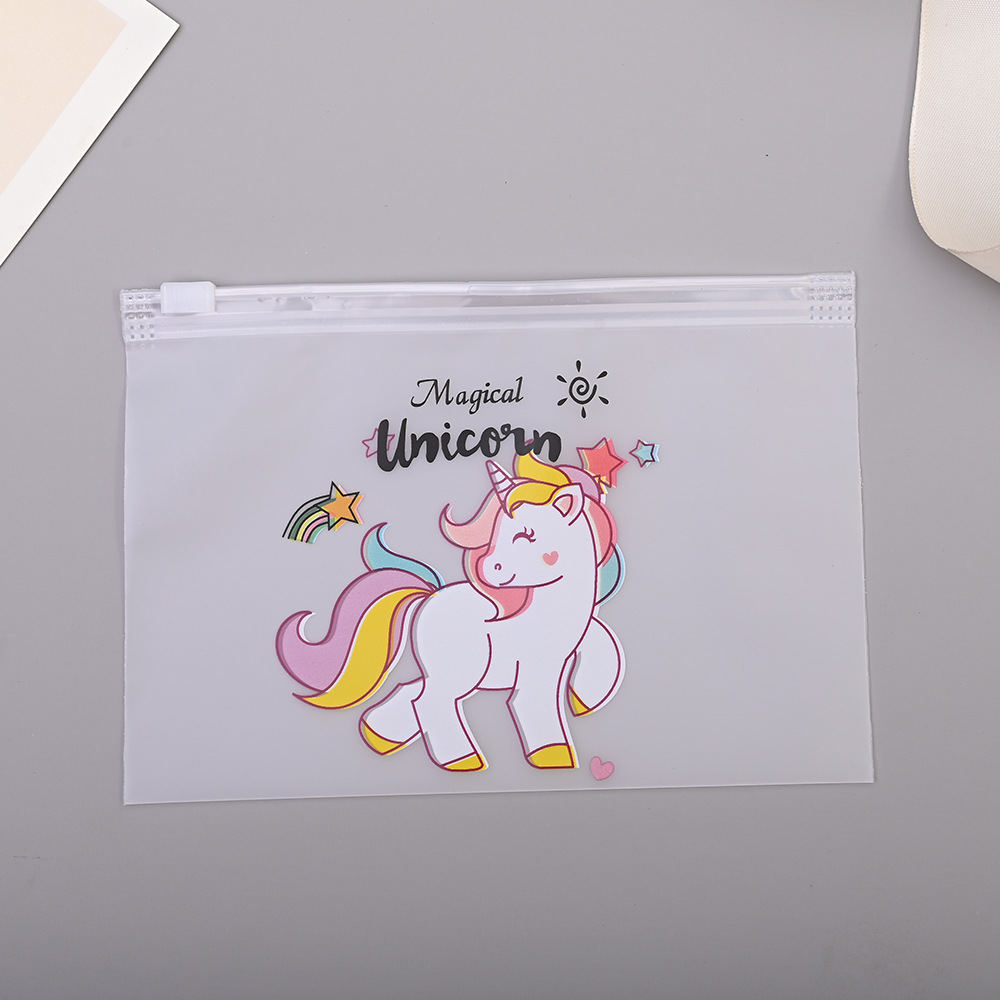 Cartoon Unicorn Colorful Cloud Horse Packaging Bag PE Matte Zipper Self sealing Bag with Pull Ring Pen Bag Student Stationery Bag
