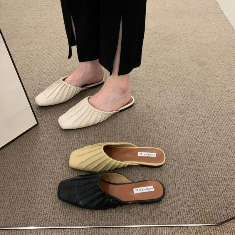 Slippers Summer Women Mules Casaul Square Toe Flats Shoes Fashion Comfort Slip On Slides Ladies Outdoor High Quality Sandalias