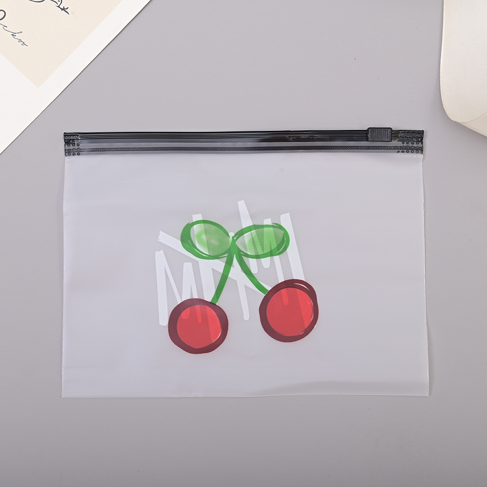 Cherry PE frosted perforated plastic zipper self sealing bag student stationery pen bag daily necessities self sealing storage bag