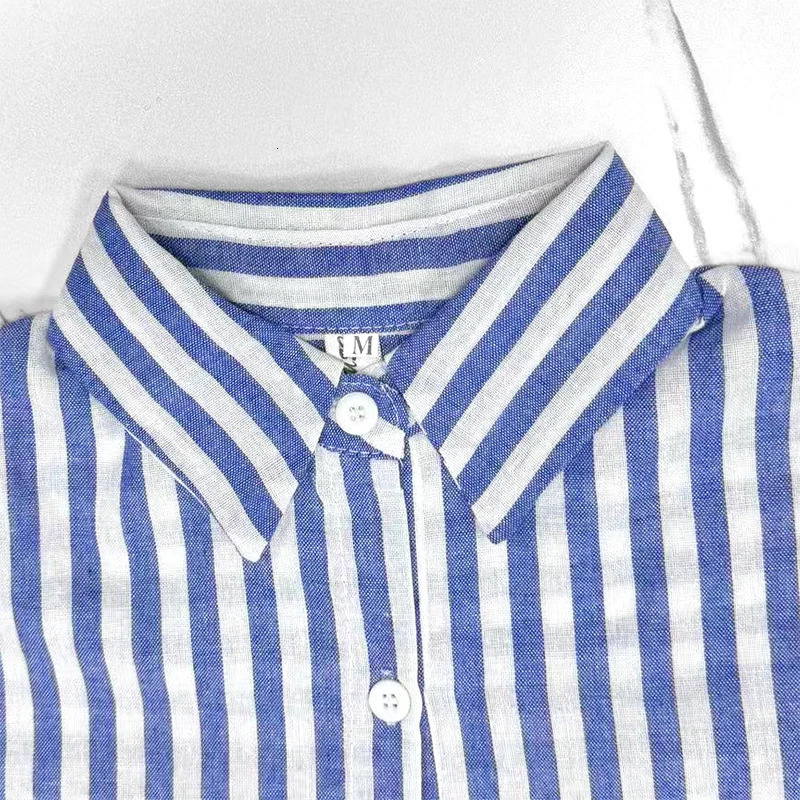 2024 Autumn Korean Style Loose Casual Free Size Small Fresh Vertical Blue Striped LongSleeved Shirt Ladies With Coat Blouse 241121