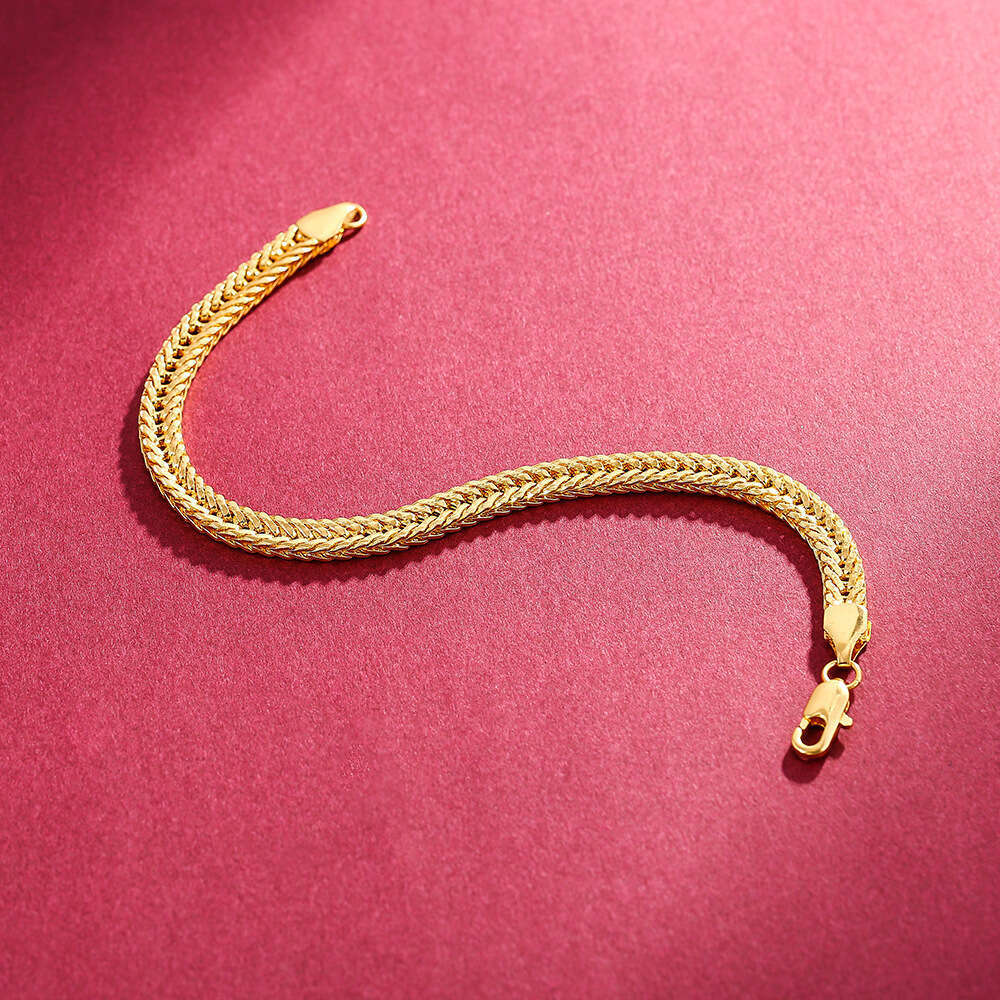 Exquisite gold with engraved words, 6MM men's side bracelet necklace
