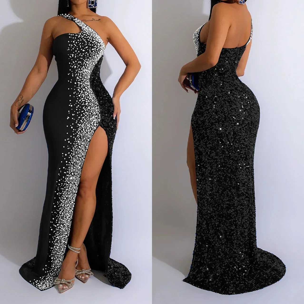 Wen dress party night sexy dress long mesh Maxi Vestitos hot diamond strapless sling V-neck ultra-thin Pr high waist M241123