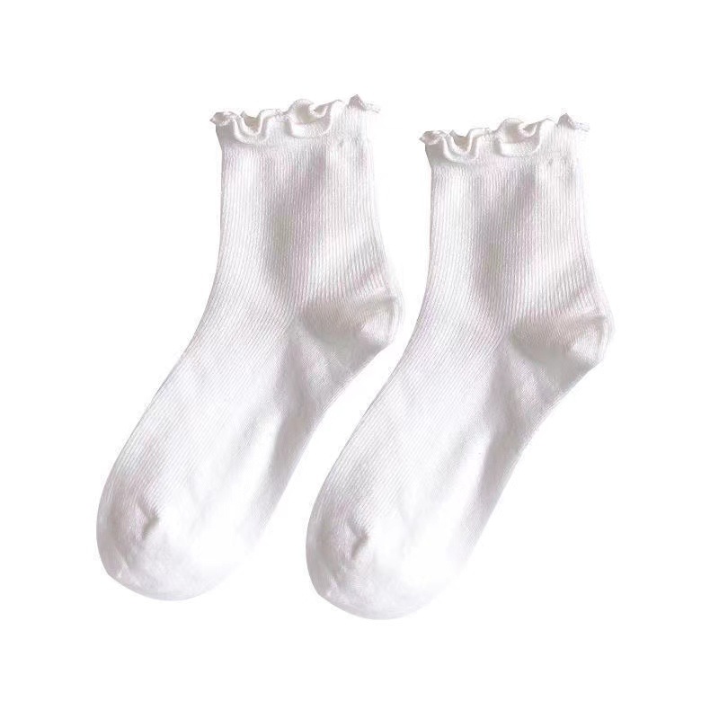 Women Socks Ruffle White Black Frilly Lolita Style Japanese Maiden Cute Kawaii Cotton Harajuku Princess Crew Calcetines