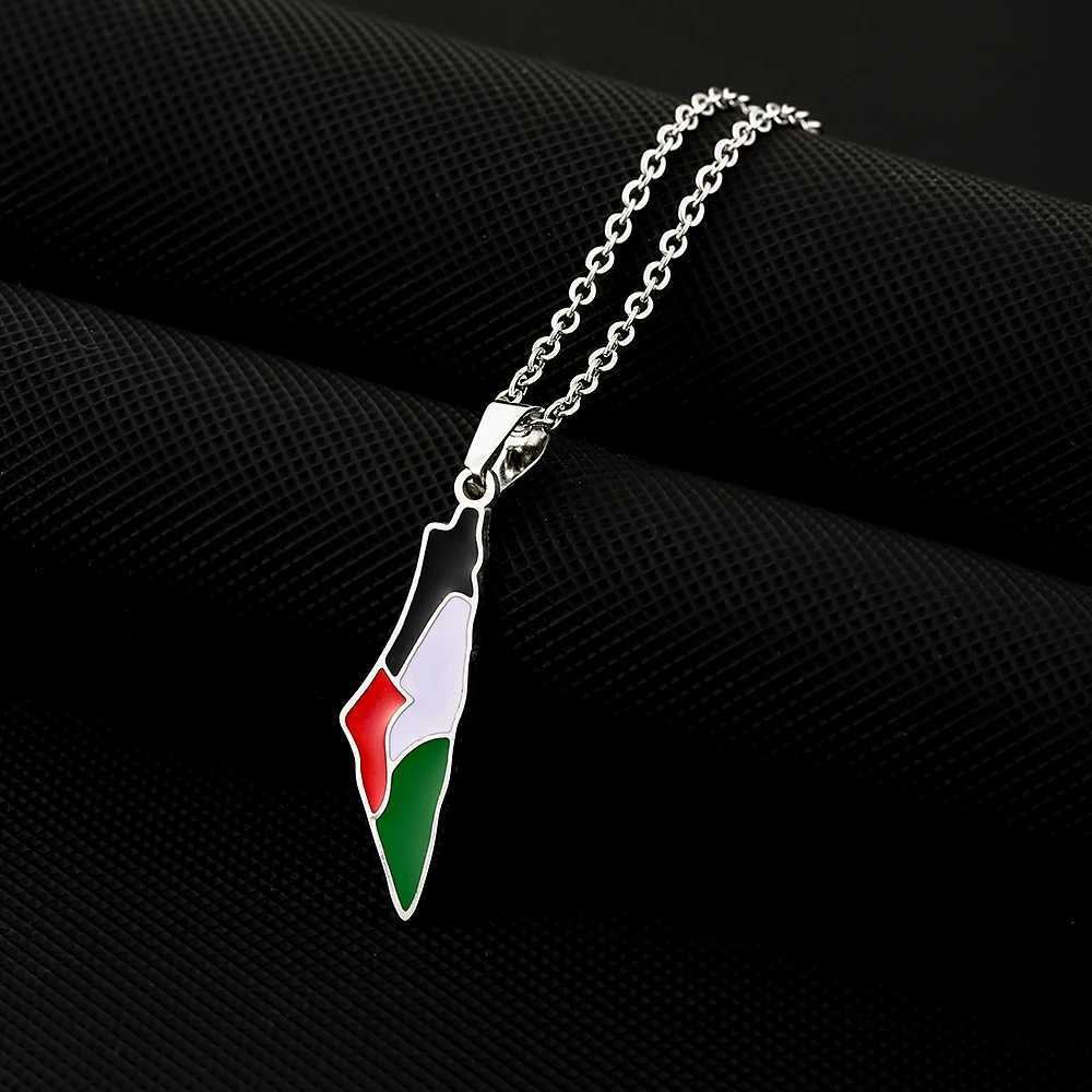 SONYA New Fashion Palestine Flag Map Pendant Necklace For Women Men Gold Silver Color Stainless Steel Jewelry GiftsX241122