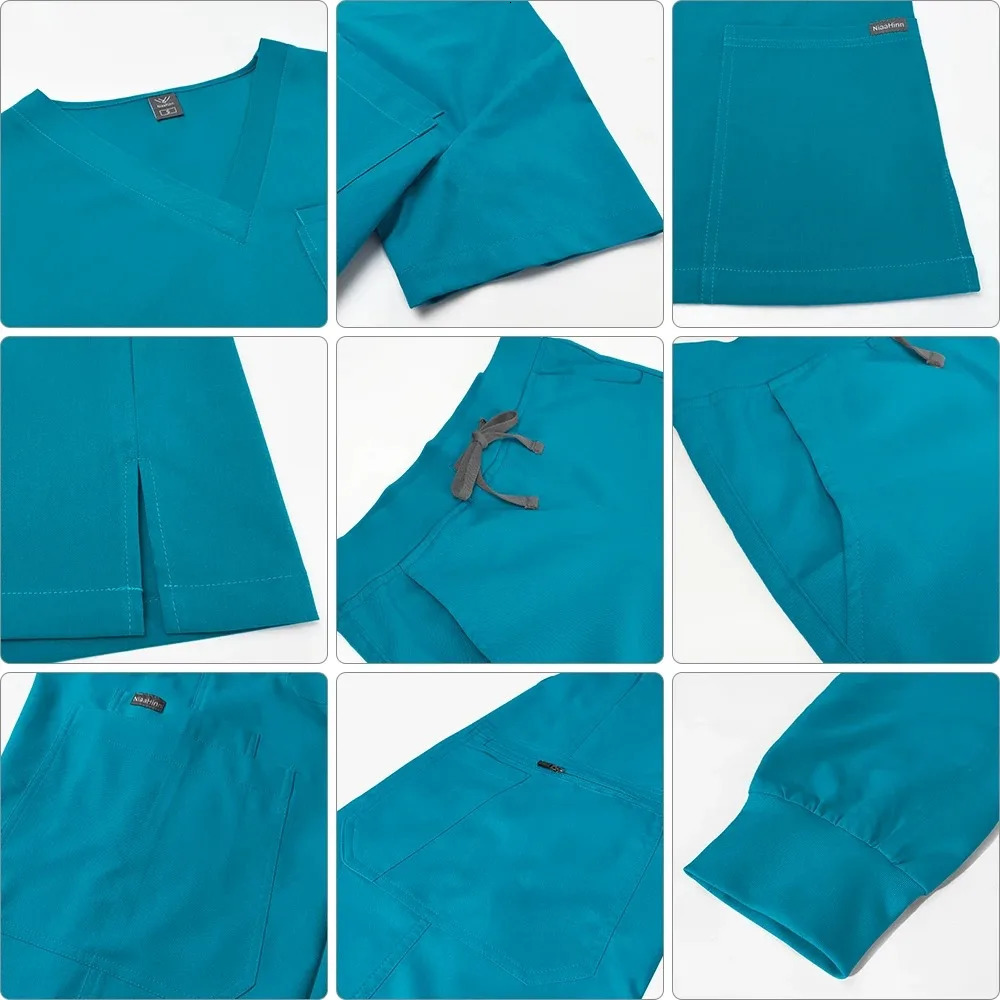 Scrubs Uniform Suit Short Sleeve V-neck Topsjogger Pants Set Nursing Uniform Women Multicolor Pet Doctor Scrub Workwear 240420
