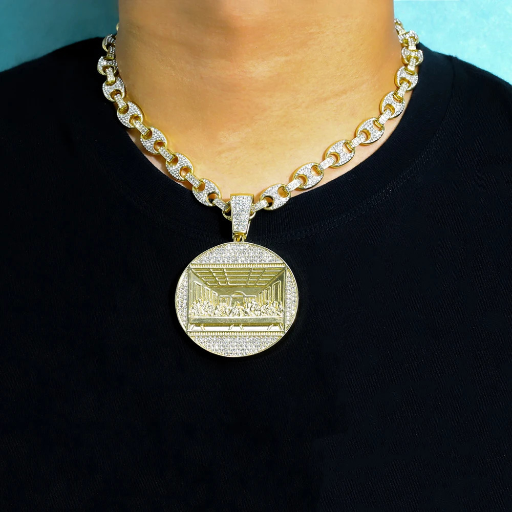 Delicate Shiny Last Supper Pendant Necklace Mens Jewelry Match Iced Out 13mm Cuban Link Fashion Men Hip Hop Style Women Gift 241122