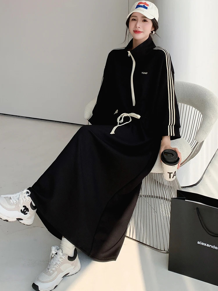 NYFS Autumn Korea Woman Dress Vestidos Robe Elbise Loose Plus Size Letter Print Long Sleeve Long Dress 241120