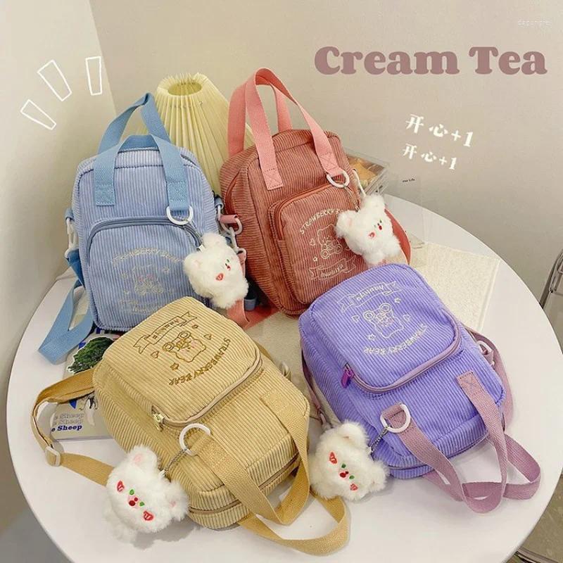 2025 NEW Evening Bags Women Corduroy Crossbody Cute Bear Transparent Design Canvas Zipper Shoulder Messenger Bag Phone Money Handbags For Girls zhanyi