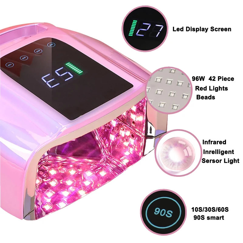 Rechargeable nail lamp with handle 15600mAh Lampala de unas LED UV rechargeable De 96W gel polishing dryer LED nail lamp 241122