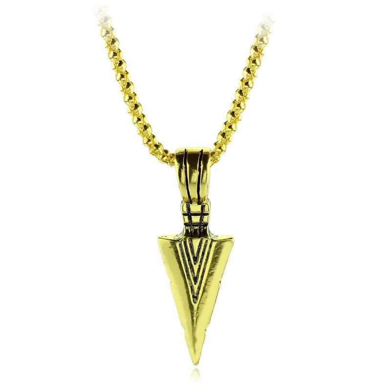 Mens Fashion Jewelry Black Gold Silver Color Arrow Head Pendant Long Chain Necklaces Mens Necklaces Ladies Arrow NecklaceXJ250121