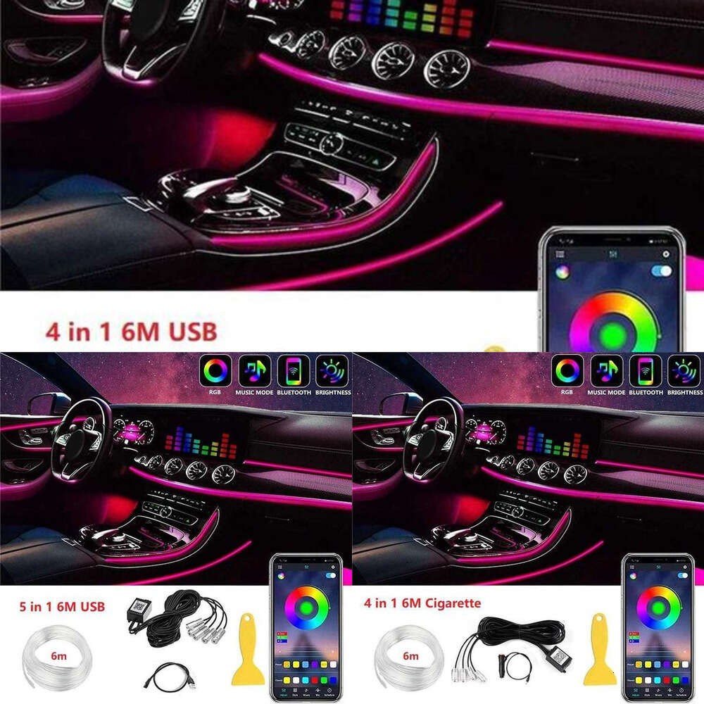 New New New Car LED Interior Atmosphere Lights Universal RGB Ambient Light Optic Fiber APP Music Control Auto Decorative Neon Lamp