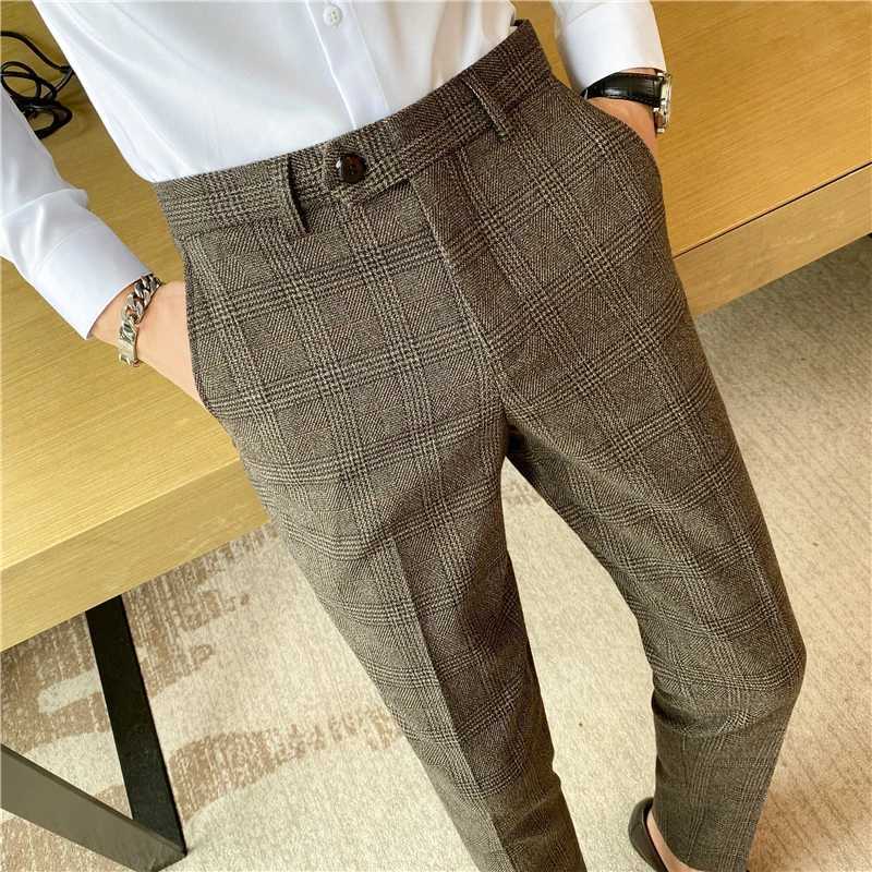 2023 Fashion Coffee Blue Grey Mens Elegant Slim Flat Mens Casual Wear Mens Office Party Mens Casual Pants W250225