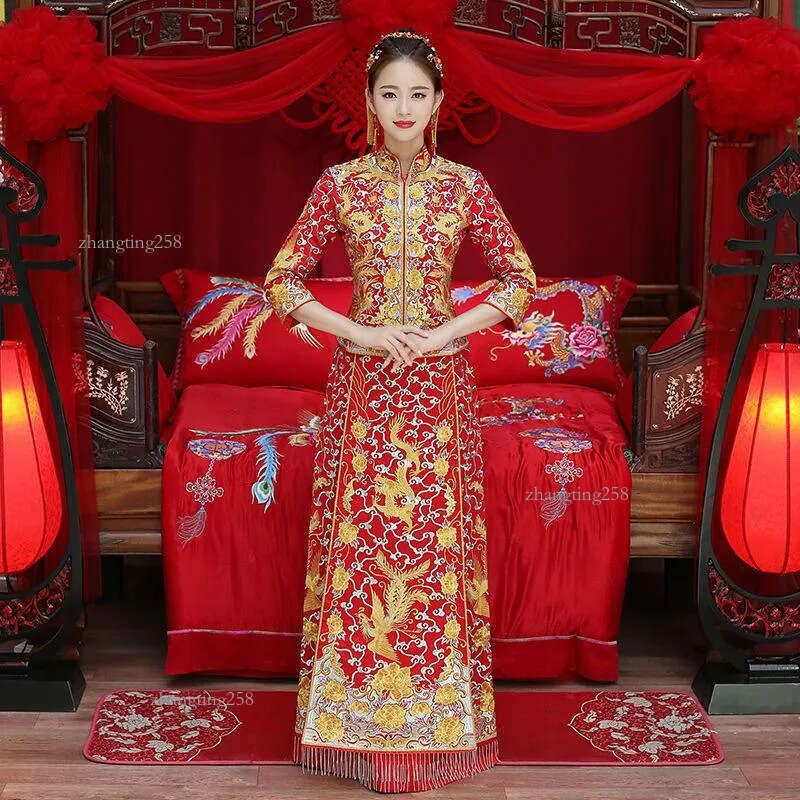 Ethnic Clothing Dragon Gown Bride Wedding Dress Chinese Style Costume Phoenix Cheongsam Evening Show Slim For The