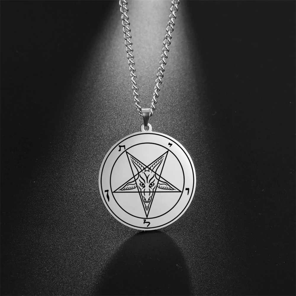 EUEAVAN Large Talisman Baphomet Necklace Goth Pagan Pentagram Amulet Symbol of Evil Stand-in for Satan Necklaces Goat JewelryX241122