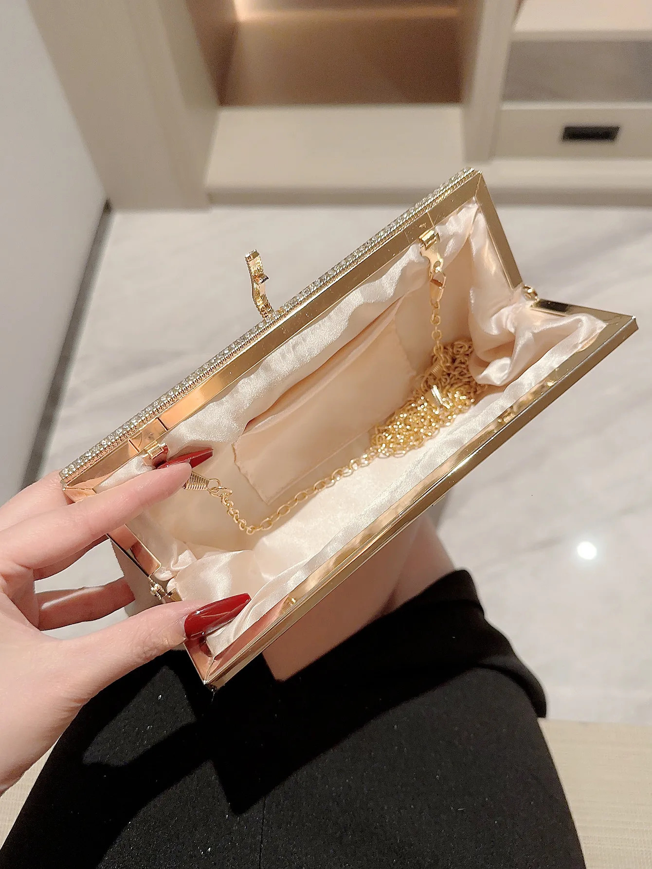 Womens temperament velvet fish hook decorated evening bag clutch party prom dress weddin 241115