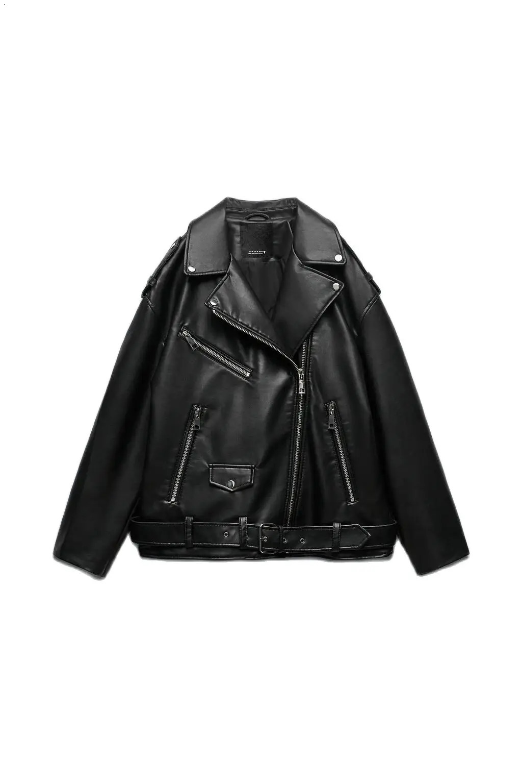 TRAF Womens Leather Jacket Fall And Winter Lapel LongSleeved Pockets With Belt Fashion Coat 241122