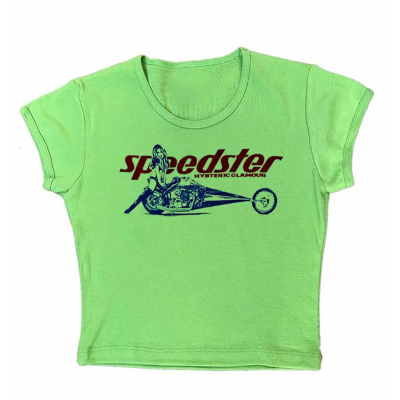 Y2K Women Baby Tee Streetwear Biker girl Vintage girlish letter Crop Summer punk Casual Trash Basic Goth White Slim TShirt emo 240409