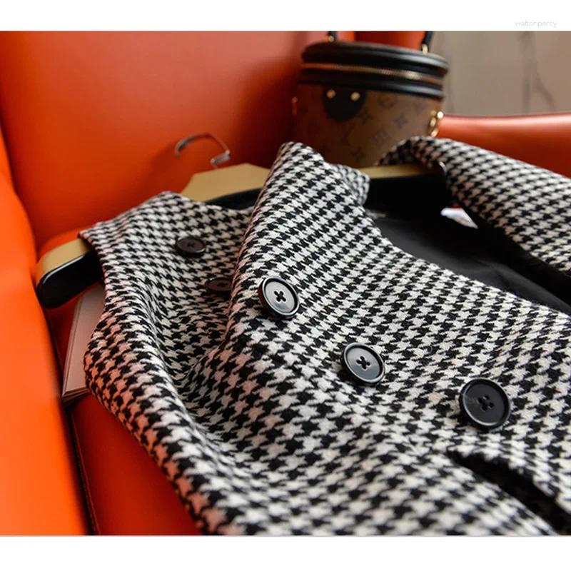 Casual Dresses High-End Fashion Commute Slim-Fit Wool Houndstooth Dress 2024 Spring Round Neck Sleeveless Elegant Short Womens