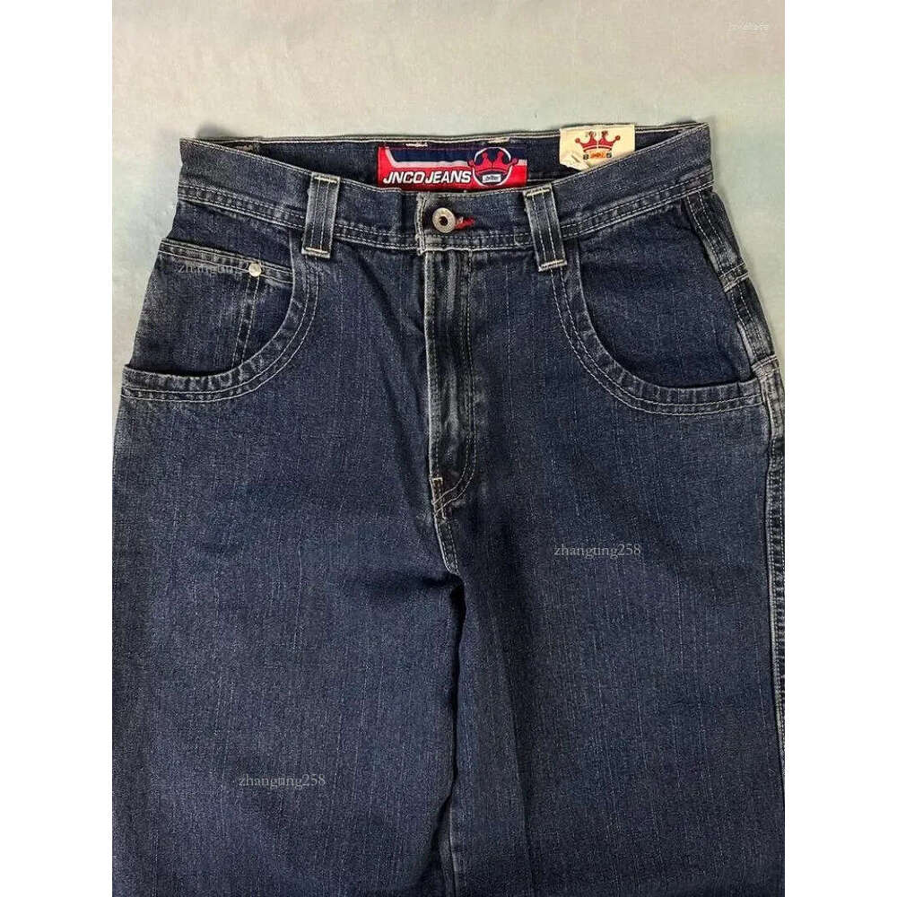Men's Jeans American Jnco Pattern Embroidered Men Women Y2K Street Hip Hop Fashion Straight Mopping Wide-leg Pants Unisex