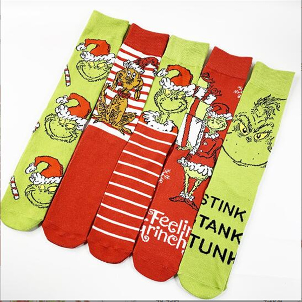 Neutral Christmas Socks Socks Elk Stockings Gift Christmas Decorations Cartoon Grinch colored knit socks