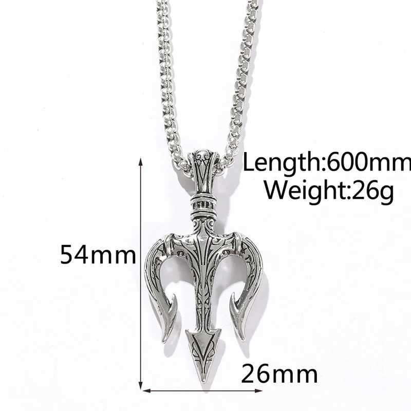 Men Stainless Steel Chain Antique Necklace Gold/Silver Color Trident Pendant Necklace Hip Hop Choker Homme Viking Jewelry GiftX241122