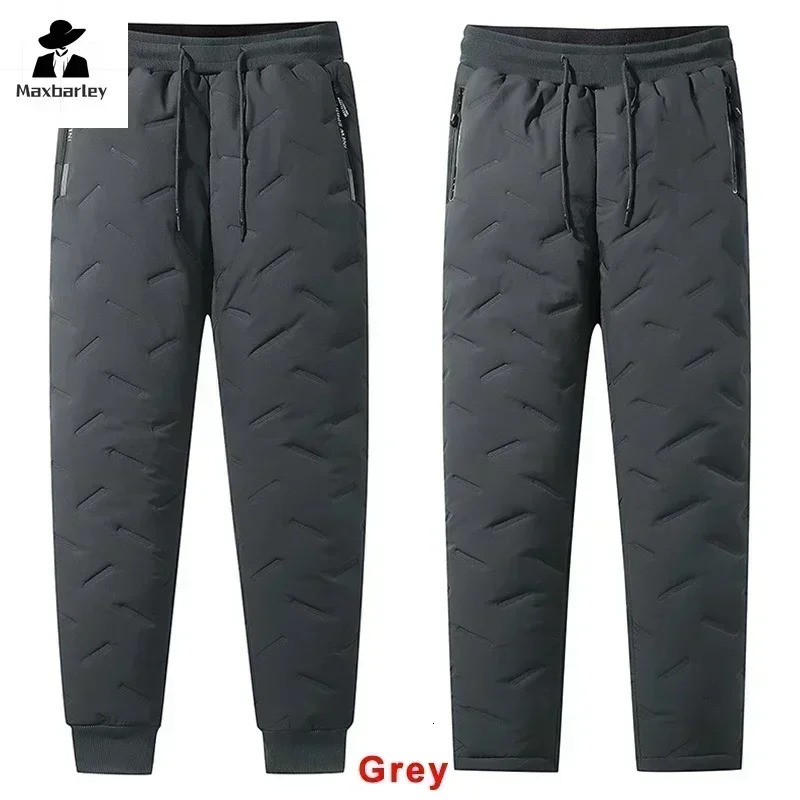 Winter Zip Pockets Thicken Fleece Sweatpants Men Joggers Black Grey Down Cotton Warm Pants Male Water Proof Thermal Trousers 7XL y241120