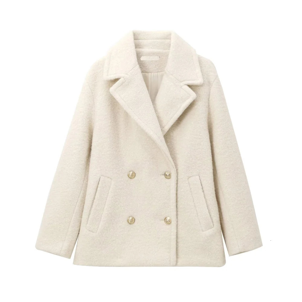 2024 RARF Autumn Womens European and American Style French n Fashion Pearl Leather Double breasted Coat 241122