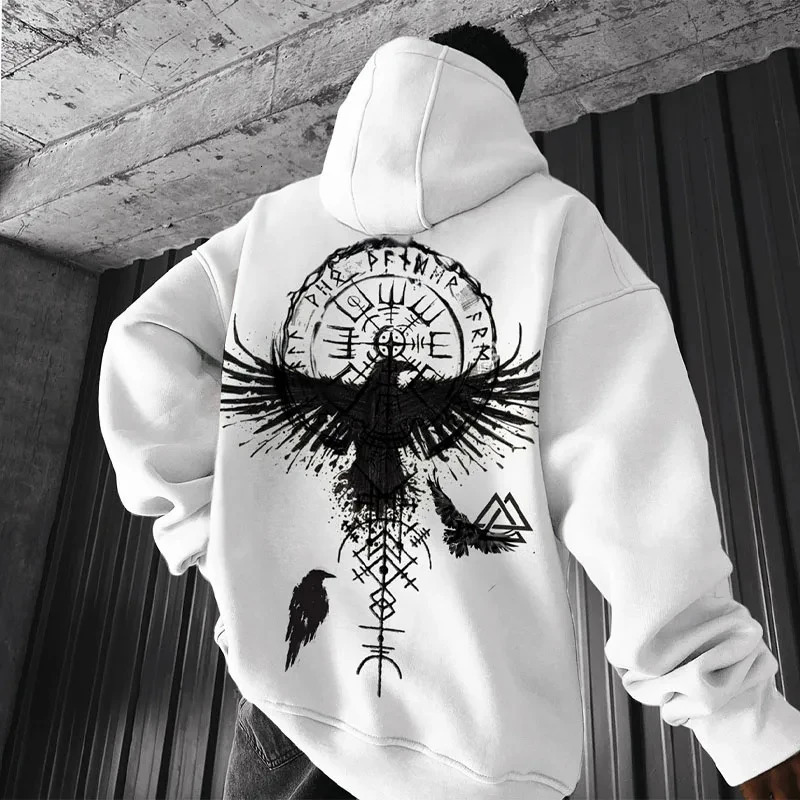Viking Totem Printed Hoodie Cotton Wool Mens Loose Casual Eagle Super Cool Hoodie Mens Hoodie Sportswear 241121