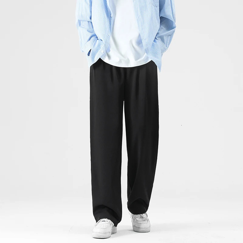 Summer Men Pants Pleated Stretch Waist Casual Baggy Long Trousers Black Beige Fashion Oversize Fabric Drape Suit Pant 240422