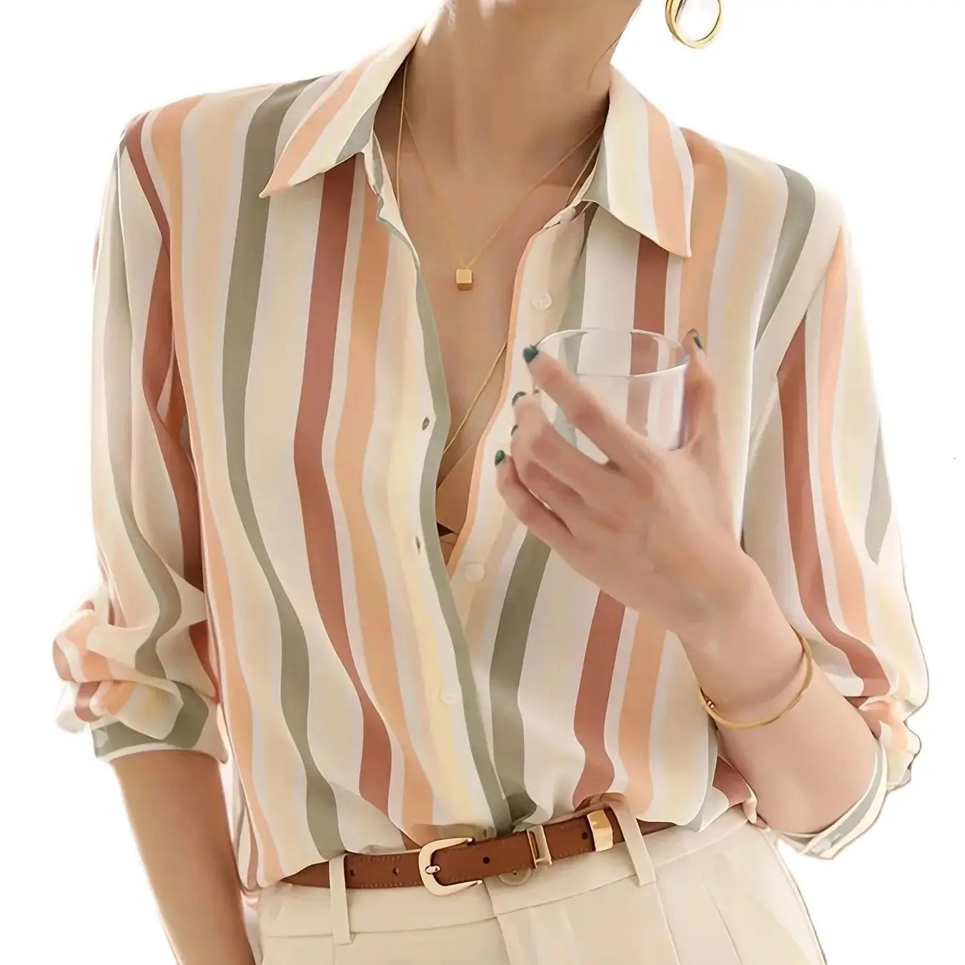 Arrival Womens Blusa Mujer for Spring Autumn Fashion Trendy Print Ladies ButtonDown Shirt Work and Casual 241121