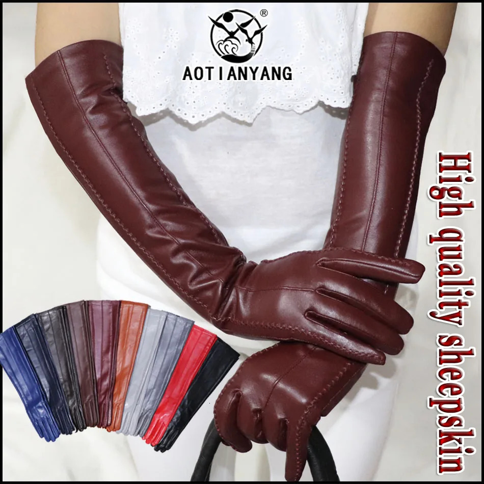 AOTIANYANG genuine leather gloves 100% sheepskin long gloves womens winter warm wool lining elbows arms sleeves color 241122