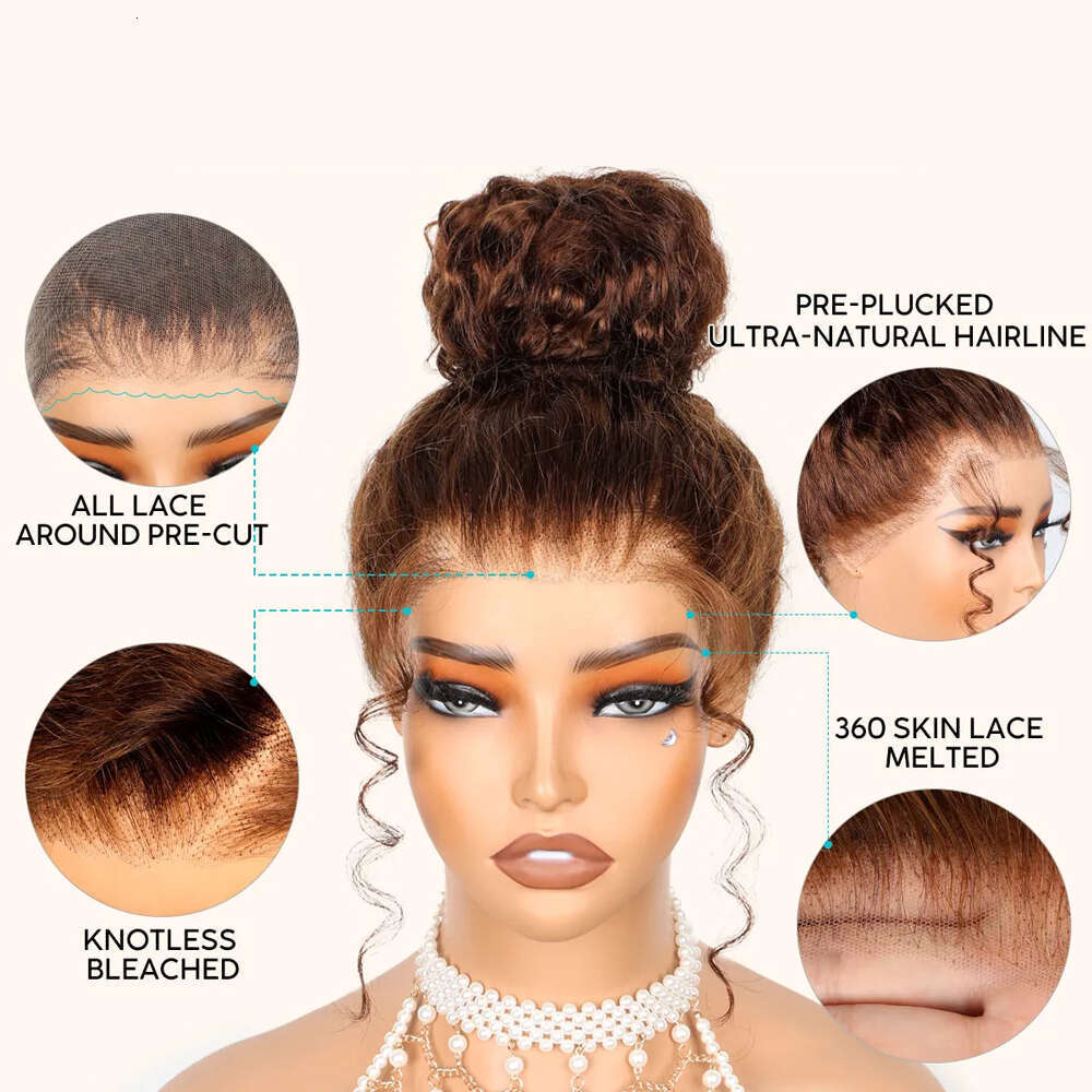 250 Density Chocolate Brown Invisible Strap 360 Full Hd Lace Front 30 Inch Glueless Deep Wave Frontal Wig Human Hair