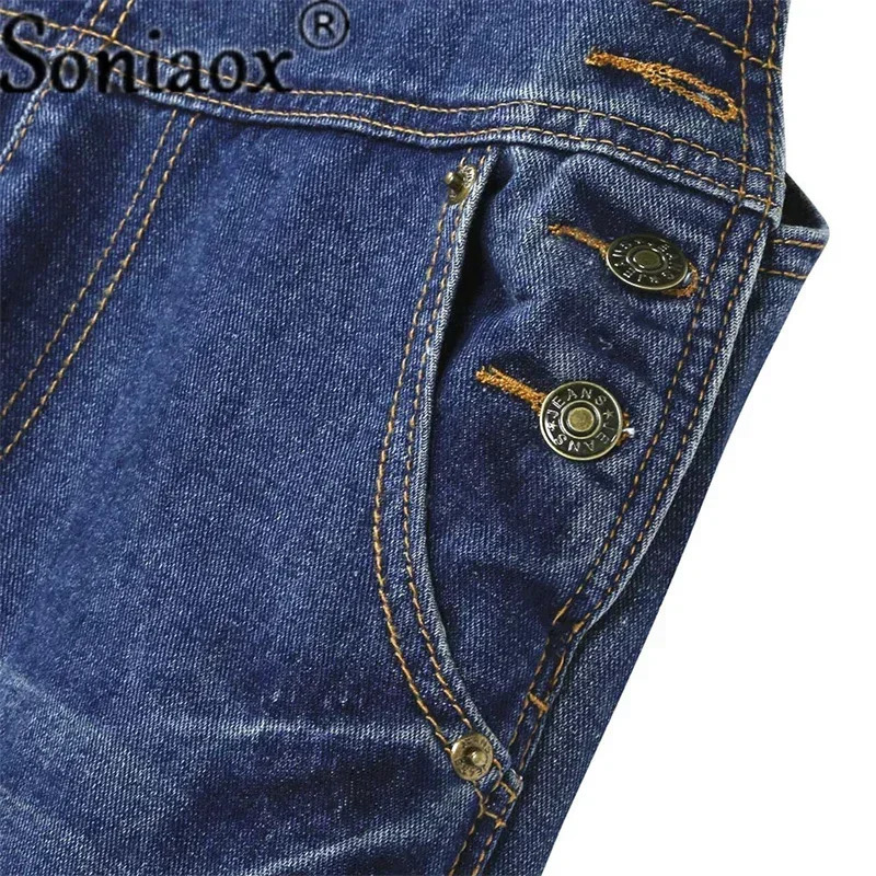 Casual streetwear hole denim jumpsuit womens loose pendant pocket pants waist straight jeans jumpsuit 241118