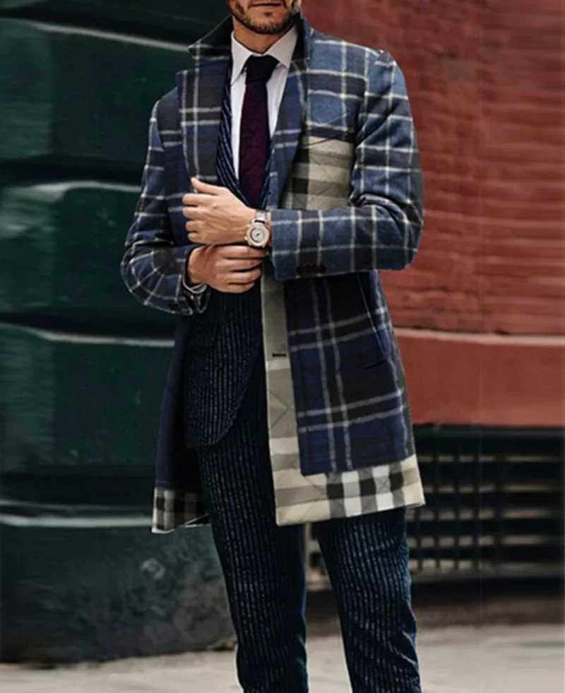 Solid color single chest lapel long jacket casual jacket casual trench autumn and winter fashion mens wool coat trench M241122