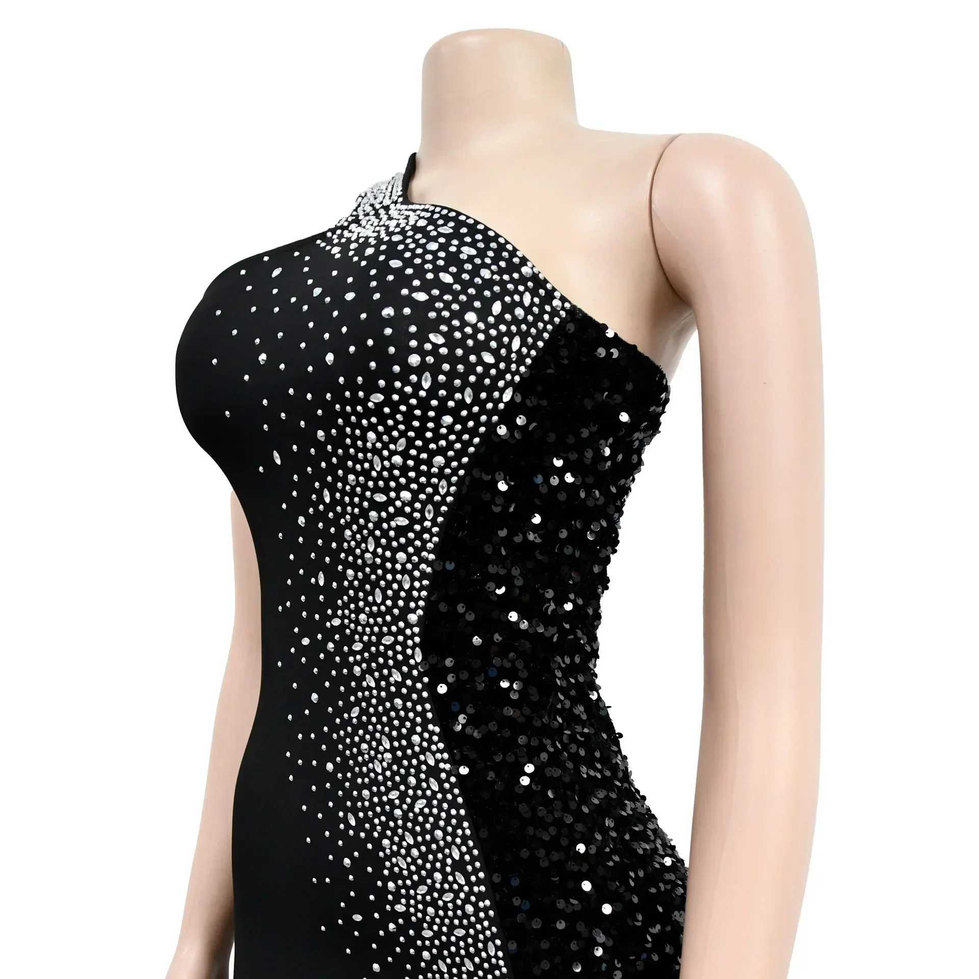 Wen dress party night sexy dress long mesh Maxi Vestitos hot diamond strapless sling V-neck ultra-thin Pr high waist M241123