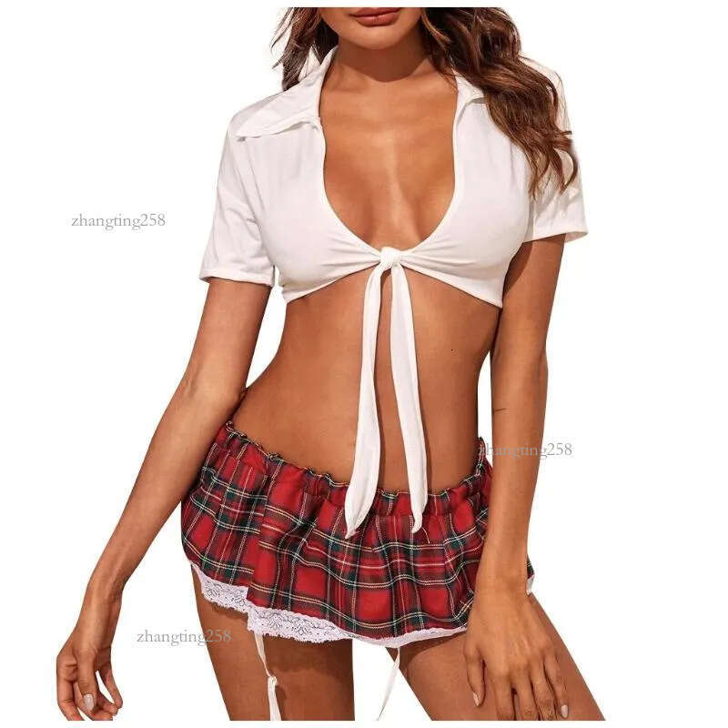 Bras Sets Porn Lenceria Women Underwear School Girl Costumes Suspender Plaid Skirt Garter Set Student Cosplay Sexy Lingerie Uniform