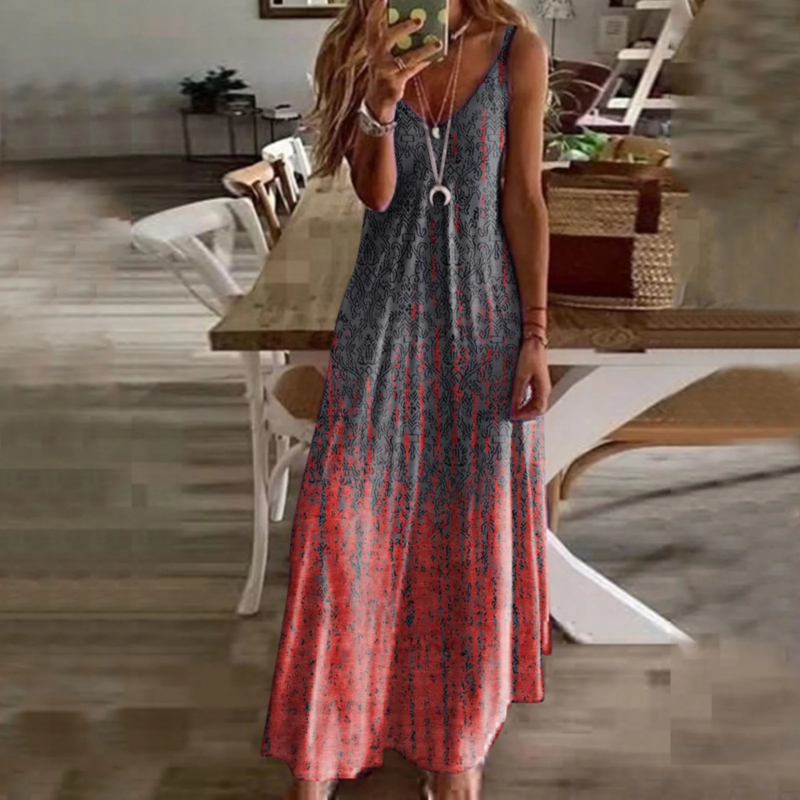 Boho Maxi Dresses For Women Summer 2024 Pringting Sleeveless Sundress Casual V Neck Beach Bohemian Ladies Long Vestidos 240418