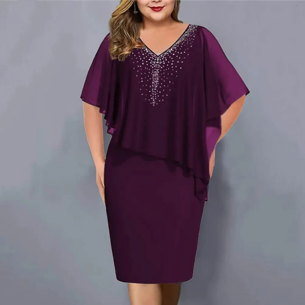 Women Plus Size Dresses for Banquet Irregular Bodycon Chiffon Ball Prom Party Midi Dress Dres Garment 240422