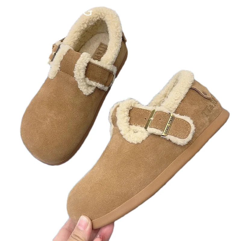 Fur Suede Women Flats Snow Boots Short Plush Casual Buckle Cotton Shoes Trend Walking Warm Cozy Winter Botas De Mujer 241122