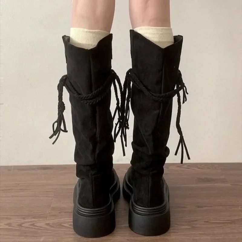 womens shoes selling cross style womens shoes fashionable round toe modern womens shoes winter solid knee high boots Zapatos 241122