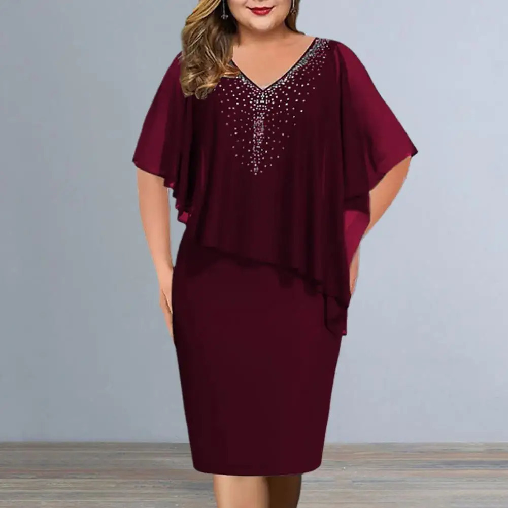 Women Plus Size Dresses for Banquet Irregular Bodycon Chiffon Ball Prom Party Midi Dress Dres Garment 240422