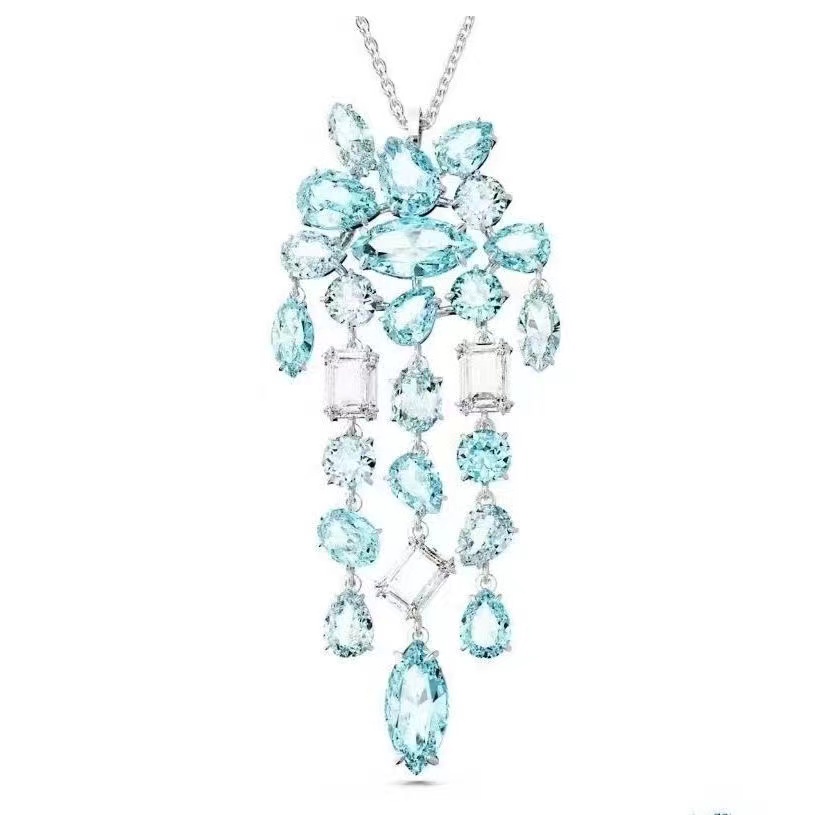 Luxury Blue Austrian Crystal Bracelet Earrings Necklace Set Jewelry Women Valentines Day Brand Shine Sea Blue Stone Dopamine Earring Bracelets Necklaces Gift