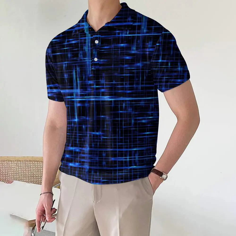 Mens Polo Shirts Fashion Short Sleeve Tops 3d Printed Plaid Man Casual Loose Blous 240420