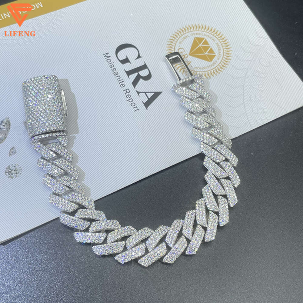 Miami Hip Hop Bracelet 14mm Ice Out 925 Sterling Silver Cuban Link Chain Bracelet Moissanite Diamond Jewelry