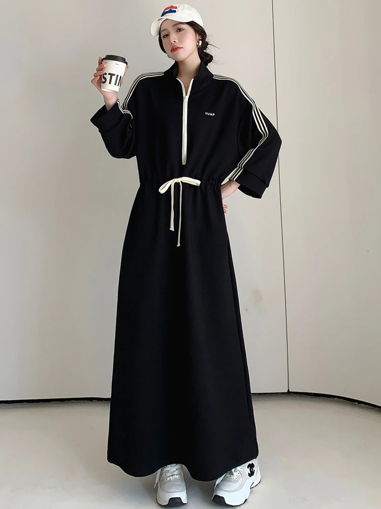NYFS Autumn Korea Woman Dress Vestidos Robe Elbise Loose Plus Size Letter Print Long Sleeve Long Dress 241120